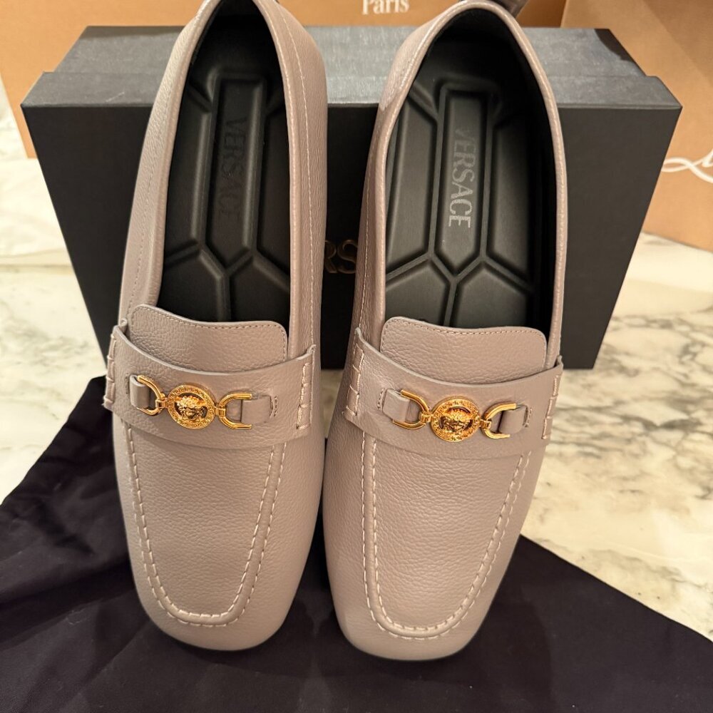 Versace 1017072 Gray Leather Driver Shoes with Medusa plaque, 42.5 - Picture 12 of 16
